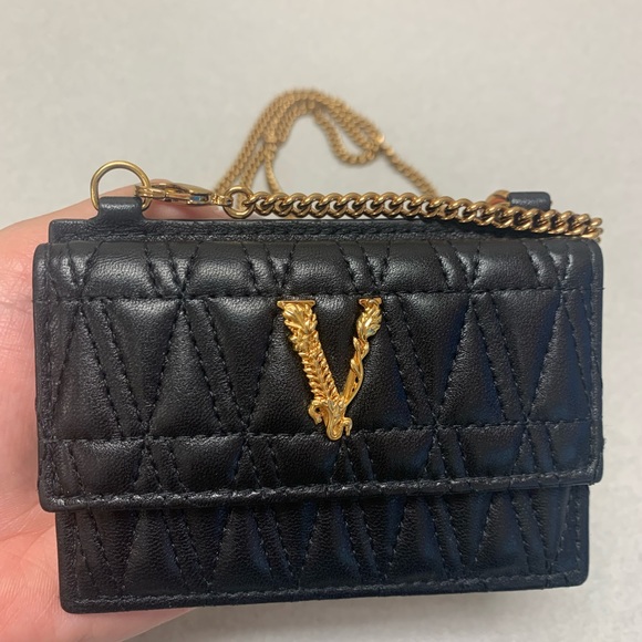Sold ‼️‼️Versace Virtrus Nappa Leather Card Holder with Sling♥️ - Picture 11 of 17